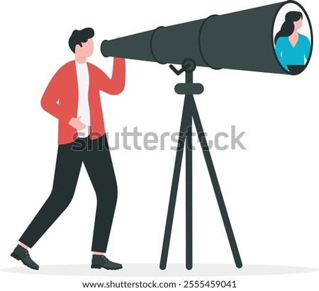 Searching for candidates, HR Human Resources find people to fill in job vacancy, recruitment or finding career opportunity concept, businessman HR look through binoculars to find candidate people.

