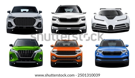 Vector Realistic 3d Car illustration collection in front view Isolated in transparent background