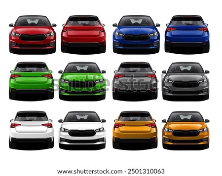 Vector Realistic 3d Car illustration collection in front and back view Isolated in transparent background