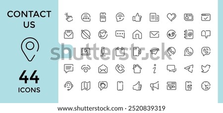 Contact us icon set. email, chat, location, smartphone, conversation, calendar and more, Simple line vector. Thin outline icons pack. Vector illustration