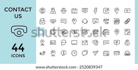 Contact us icon set. email, chat, location, smartphone, conversation, calendar and more, Simple line vector. Thin outline icons pack. Vector illustration