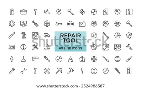 Repair Line Icons set. tools, repairman, troubleshooting equipment and electronics and more. Outline Vector illustration, Pixel perfect.