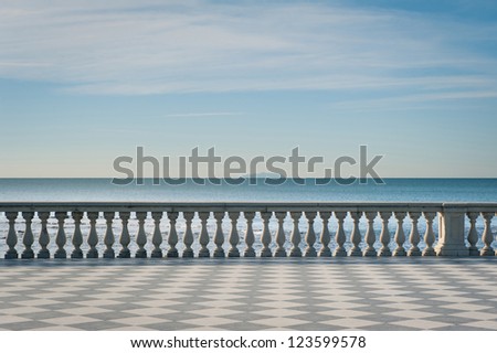 Mascagni terrace in front of the sea, Livorno. Tuscany, Italy.