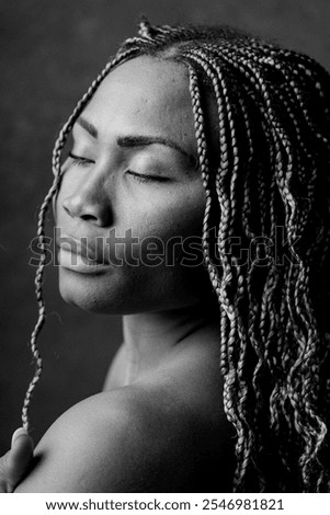 Similar – Image, Stock Photo Intimate portrait of afro latina with shadows in face