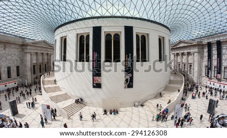 LONDON, UNITED KINGDOM - JUNE 2015: People inside British Museum Great Court. The British Museum\'s collections number more than 7 million objects from all over the world.