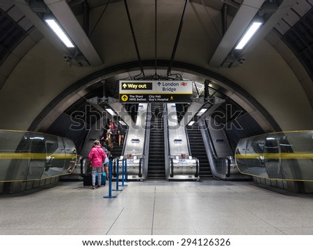LONDON, UNITED KINGDOM - JUNE 2015: London Bridge Station. The Underground system serves 270 stations and has 402 kilometres (250 mi) of track, 45 per cent of which is underground.