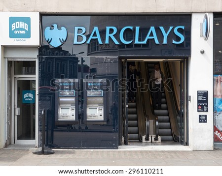 LONDON, UNITED KINGDOM - CIRCA JUNE 2015: Barclays bank in Camden Town. Barclays was founded in 1690.