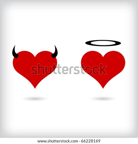 Angel and Devil hearts. Vector.