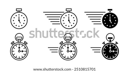 A set of six stop watches icons, editable Stop watch icon in filled and outlined styles