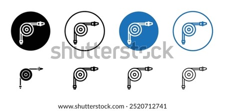 A set of four different colored hose icons circles with a blue and white one in the middle. The hose icon are of different sizes in filled and outlined style