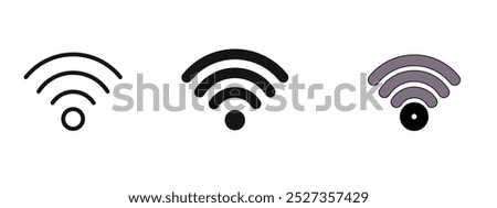 Three different wifi icons are shown in the image. The first one is a circle with a line through it, the second one is a circle with a dot in the middle