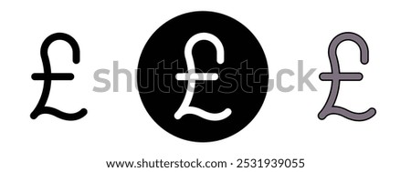 Pound icon symbol, three pound icons first in outline middle one in silhouette and the lasto ne in colored, all pound icons are unexpanded vectors