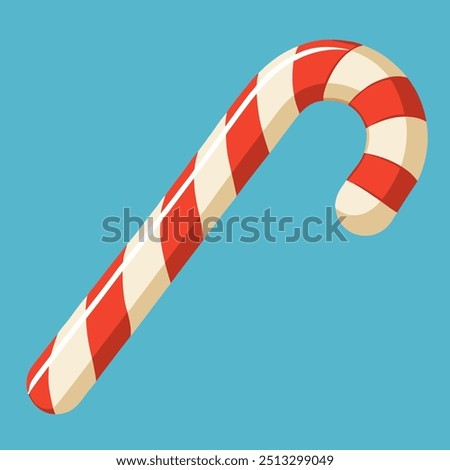 A vibrant red and white striped candy cane set against a blue background