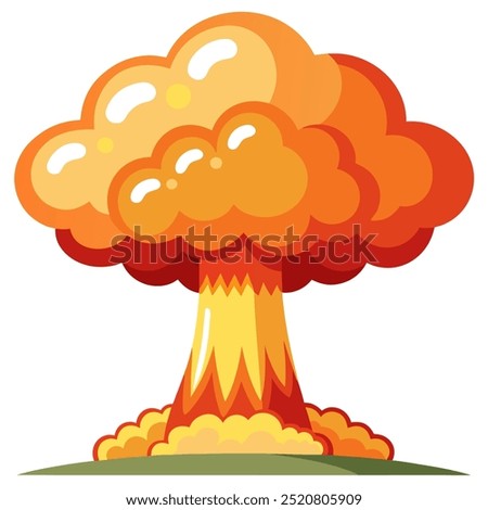 A cartoon illustration of a mushroom cloud rising from the ground