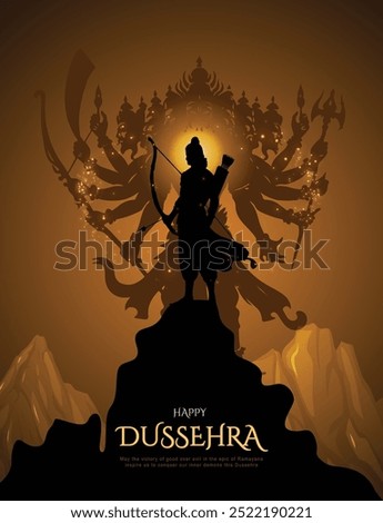 Happy Dussehra Vector Design. Lord Rama killing Ravana in Dussehra,Vijayadashami. Dussehra Poster Design Vector Illustration. Festival of India.