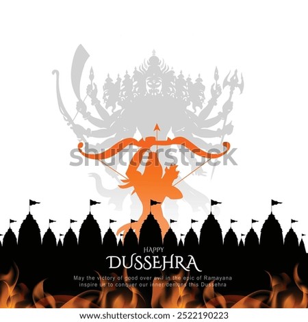 Happy Dussehra Vector Design. Lord Rama killing Ravana in Dussehra,Vijayadashami. Dussehra Poster Design Vector Illustration. Festival of India.