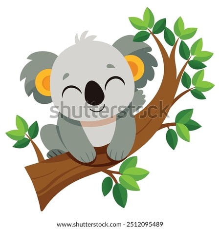 A cute koala sleeping on a tree Vector Icon Illustration