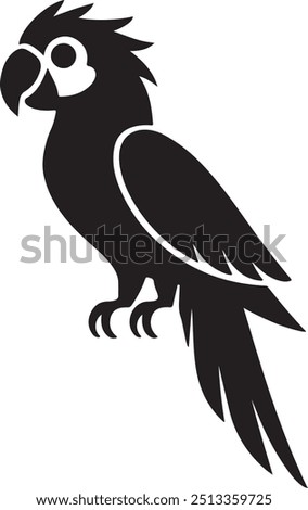 Parrot Silhouette Vector with Smooth, Well-Defined Features on White Background