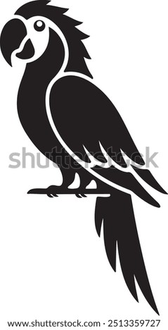 Parrot Silhouette Vector with Smooth, Well-Defined Features on White Background