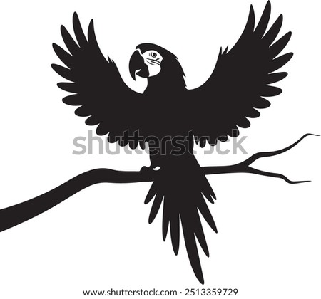 Parrot Silhouette Vector with Smooth, Well-Defined Features on White Background