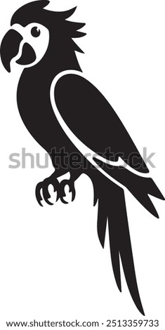 Parrot Silhouette Vector with Smooth, Well-Defined Features on White Background