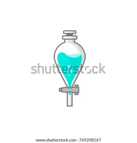 Scientific Separating Funnel with chemical liquid -  Laboratory glassware icon 20. Flat design concept. Vector illustration.