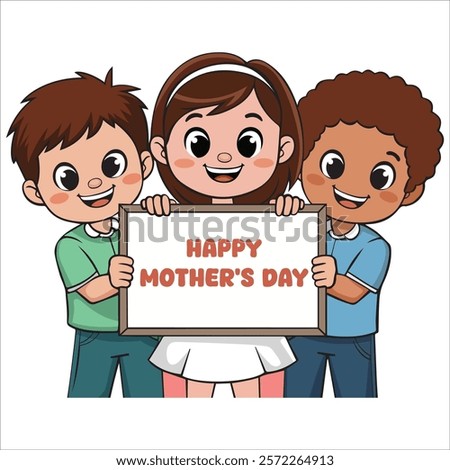 three children holding a sign that says happy mother's day