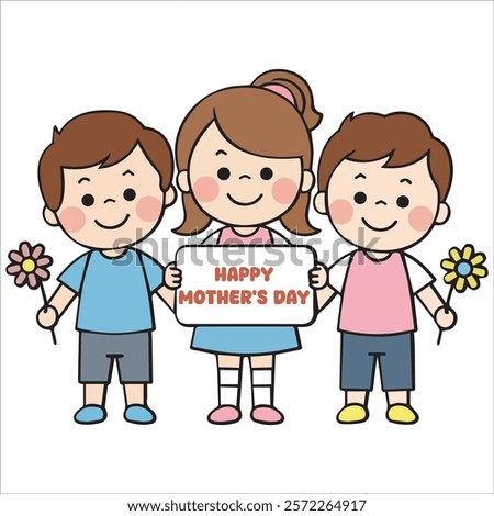 three children holding a sign that says happy mother's day