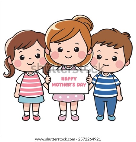 three children holding a sign that says happy mother's day