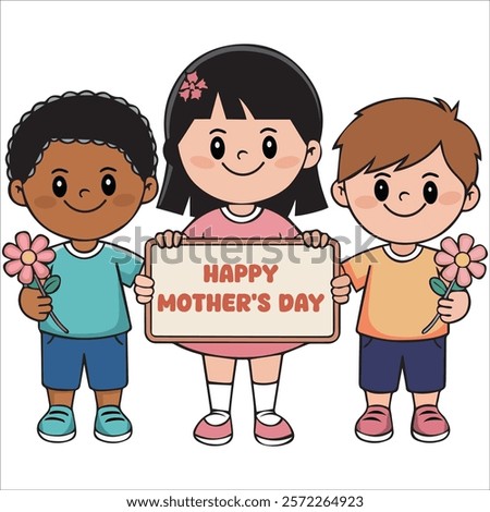 three children holding a sign that says happy mother's day