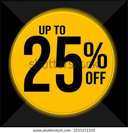 25 percent off. Discount for big sales. Yellow balloon on black background. Special offer