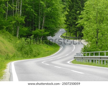 Similar – Image, Stock Photo Curvy road in green forest