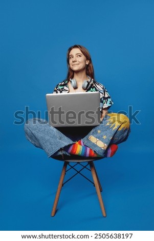 Similar – Image, Stock Photo Young female student in a university library