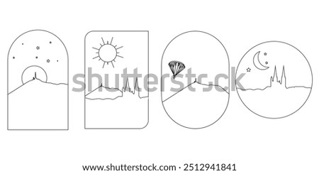 Set Logos de la ville de Clermont-Ferrand avec la cathédrale et le Puy de Dôme. Silhouettes dans différentes formes. Noir et blanc. Puy de Dôme. Contours lignes noires. Auvergne - Stock vector