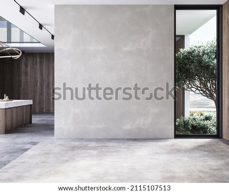 Contemporary minimalist empty interior with blank wall. 3d render illustration mock up. Сток-фото © 