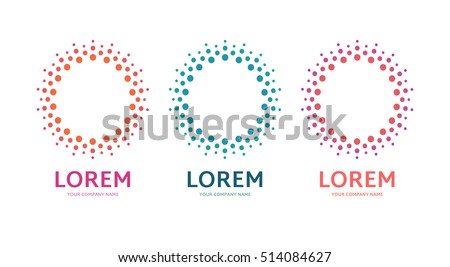 A round logo concept. Abstract creative templates for business, pharmacology, medicine in different colors. A circle consisting of dots. A stylish design element or a frame, spherical icon shape