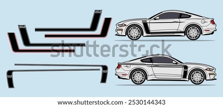 Classic american muscle car side door fender, stripe design. Auto vinyl decal template. 
Suitable for print or cut (Silhouette, cricut cameo etc.)
Scaling without loss of quality for different car mod