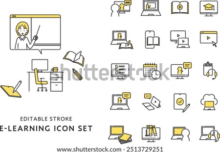 Icon set related to e-learning