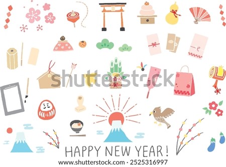 Hand-drawn illustration set related to New Year