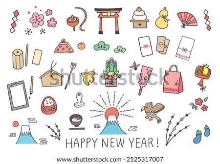 Hand-drawn illustration set related to New Year