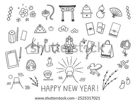 Hand-drawn illustration set related to New Year