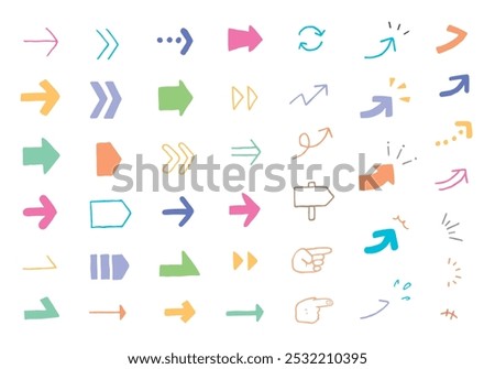 Short arrow hand drawn icon set