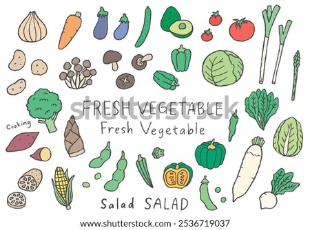 Hand-drawn illustration set of various vegetables