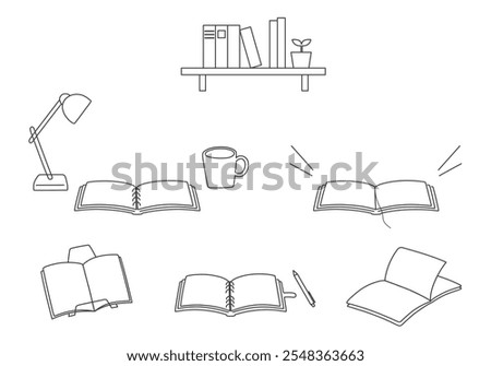 Illustration set of spread books and notebooks