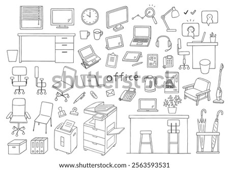 Hand-drawn illustration set related to offices