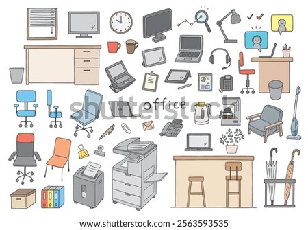 Hand-drawn illustration set related to offices