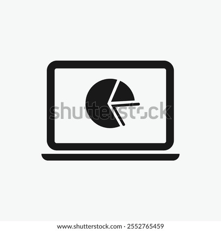 Laptop pie chart on screen vector icon in black solid flat design icon isolated on white background