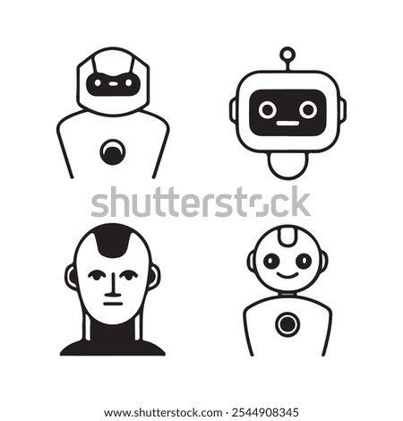 Robotic icon collection. Duotone color. Vector illustration. Containing robotic dog, warehouse, moon rover, waitress, robotic hand, robotics, robot, robot arm, artificial heart, robotic arm.