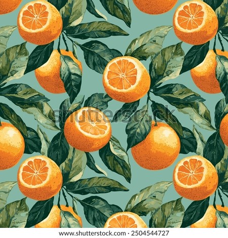 Seamless Valencia orange segment pattern featuring vibrant citrus fruits. This fresh, botanical design captures the spirit of Mediterranean orchards, great for summery and organic-inspired creations.