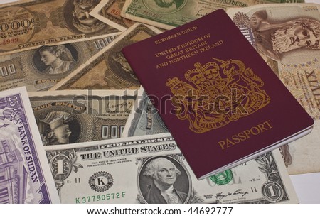 a european passport with foreign currency ready to travel